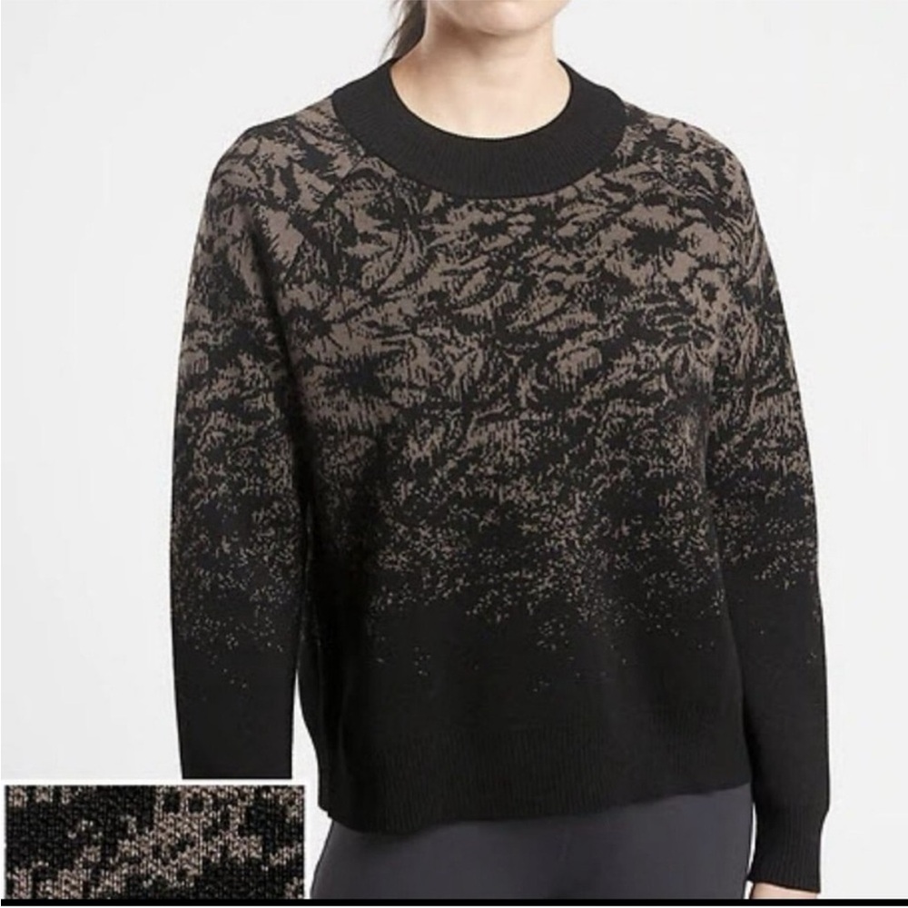 Athleta Jacquard Crew Long Sleeve Merino Wool Sweater Frosted Floral Women's XXS